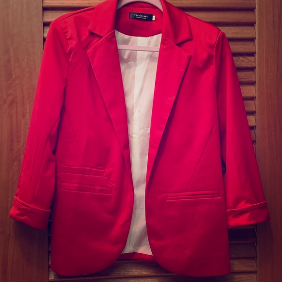Cherry Red Blazer 3/4 sleeve (S) - Picture 2 of 4